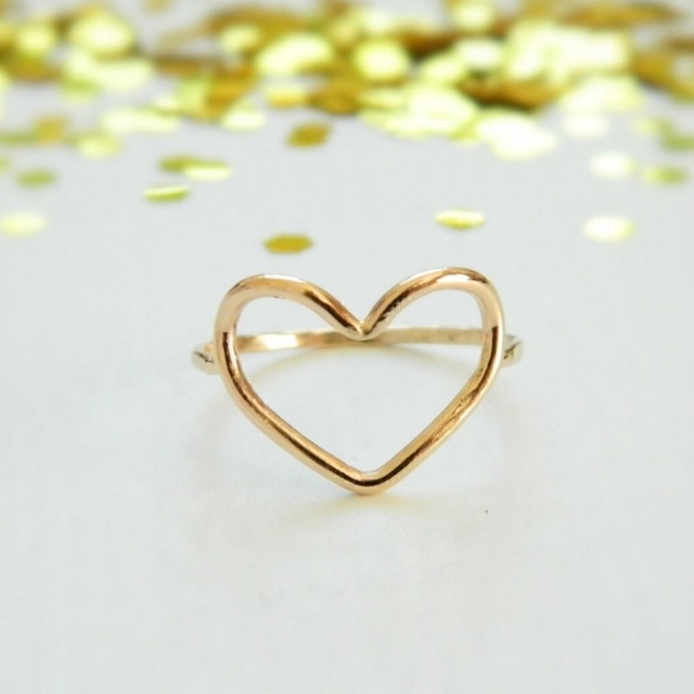 18K Gold Plated Hollow Big Heart Stackable Ring For Women